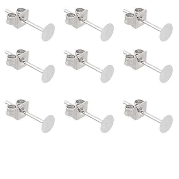 Gold and Silver Earring Posts Flat Pad Blanks Pin Studs and Clear Rubber Backs - Picture 4 of 6